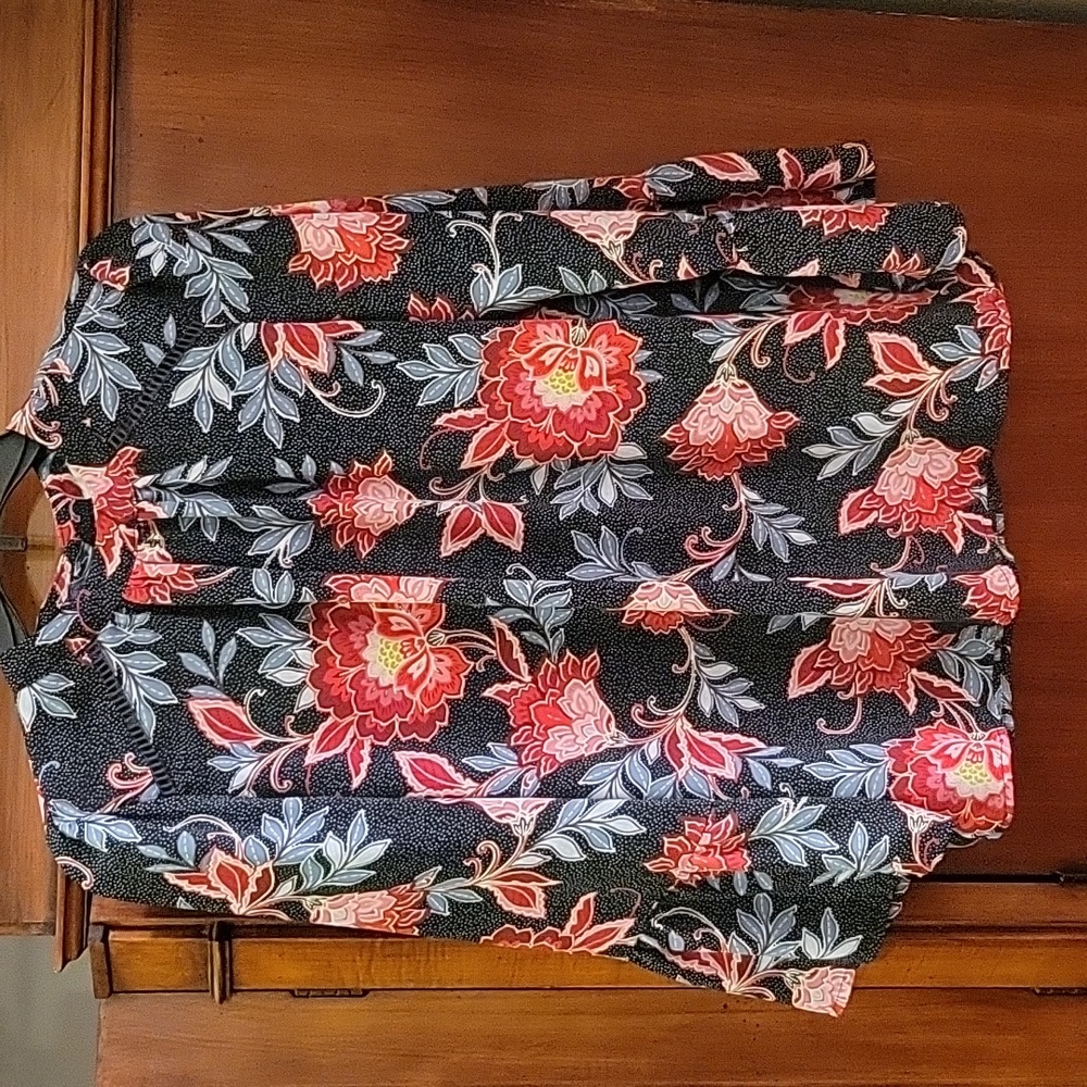 LOFT | Bell Sleeve Floral Polka Dot 3/4 Sleeve Blouse High Neck - size Small
